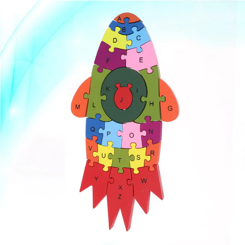 

3D Wooden Rocket Puzzle 26 English Letters Educational Brain Game Jigsaw For Kids Mind Development Color Shape Recognition Hand