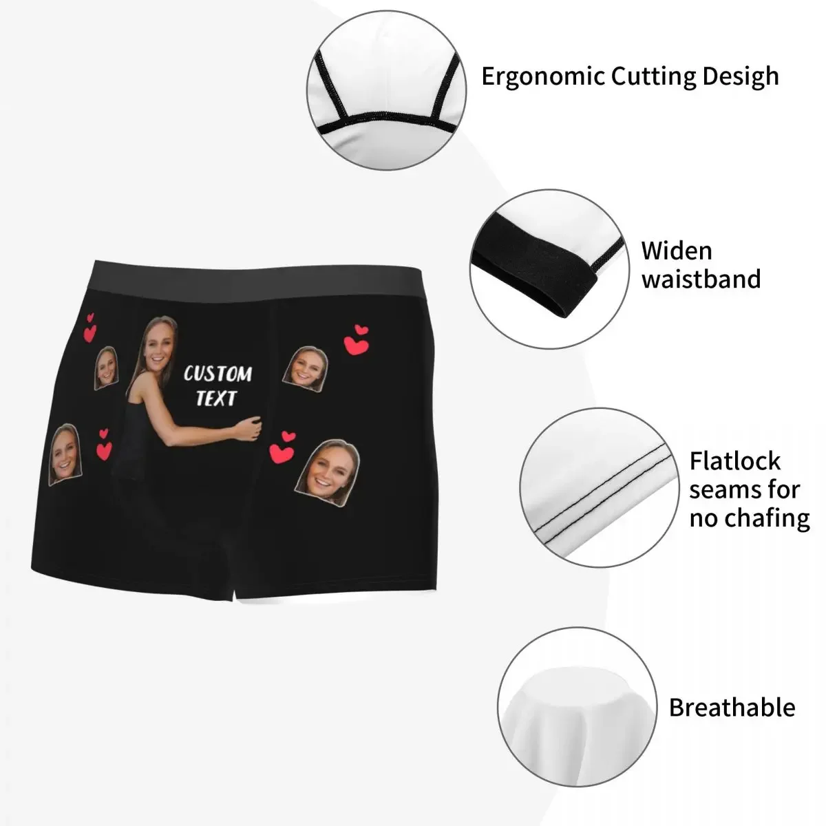 Custom Personalized Face Photo Men\'s Long Underwear Valentine\'s Day Gift Boxer Shorts Panties Breathable Underpants for Homme