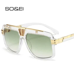 SO&EI Fashion Oversized Square Men Punk Outdoor Sport Sunglasses Shades UV400 Women Brand Designer Vintage Trending Sun Glasses