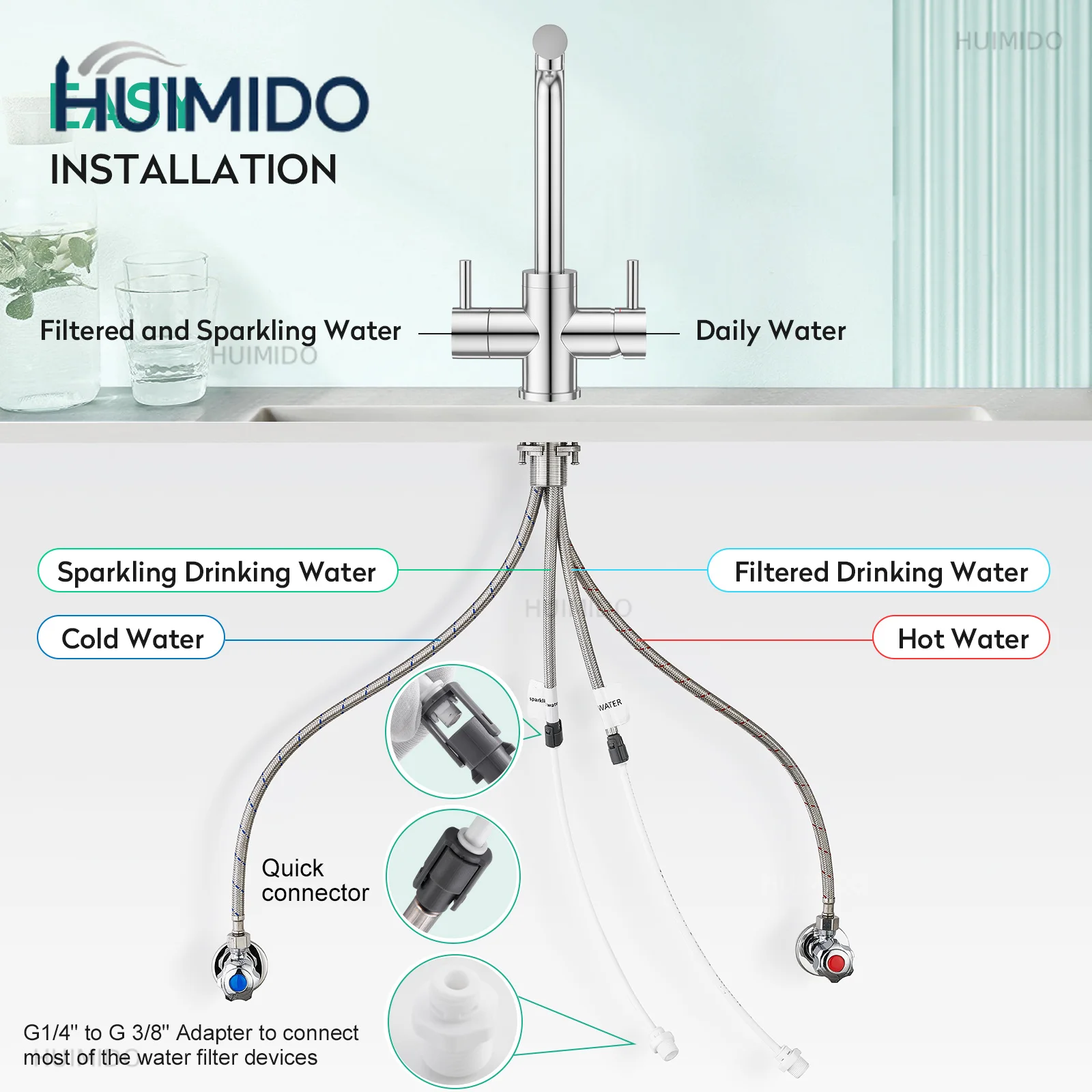 4 Way Kitchen   Kitchen Sink Mixer Faucet 4 in 1 Soda  Reverse Osmosis System 4 Way Filter Chrome Plated