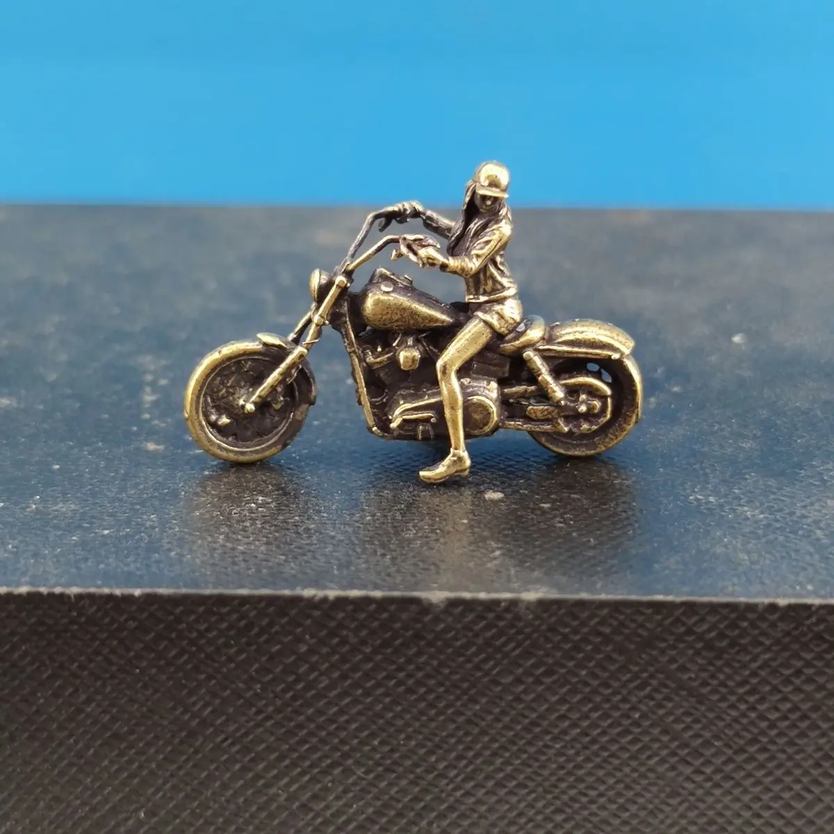 Brass Motorcycle Woman Riding Motorcycle Beautiful Woman Doll Model Handheld Miniature Car Dashboard Ornament
