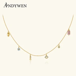 ANDYWEN 925 Sterling Silver Gold Les Petites Gold Necklace Flower Kids Choker Chain Women Jewelry Fine Crystal Luxury Shiny