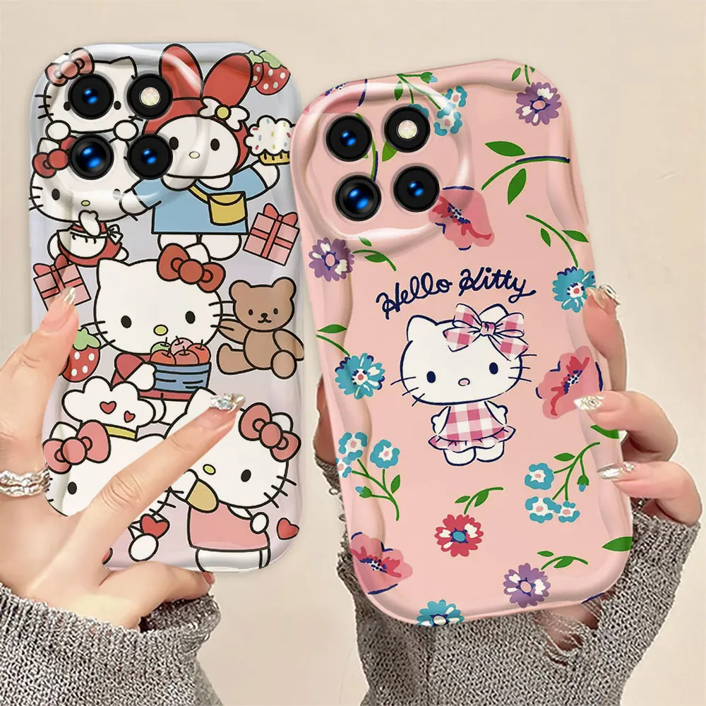 Cute Hello K-Kitty Cream White Curve Mobile Phone Case For XIAOMI POCO M6 F6 X6 X5 M4 X4 F4 X3 GT NFC M3 G3 PRO 5G