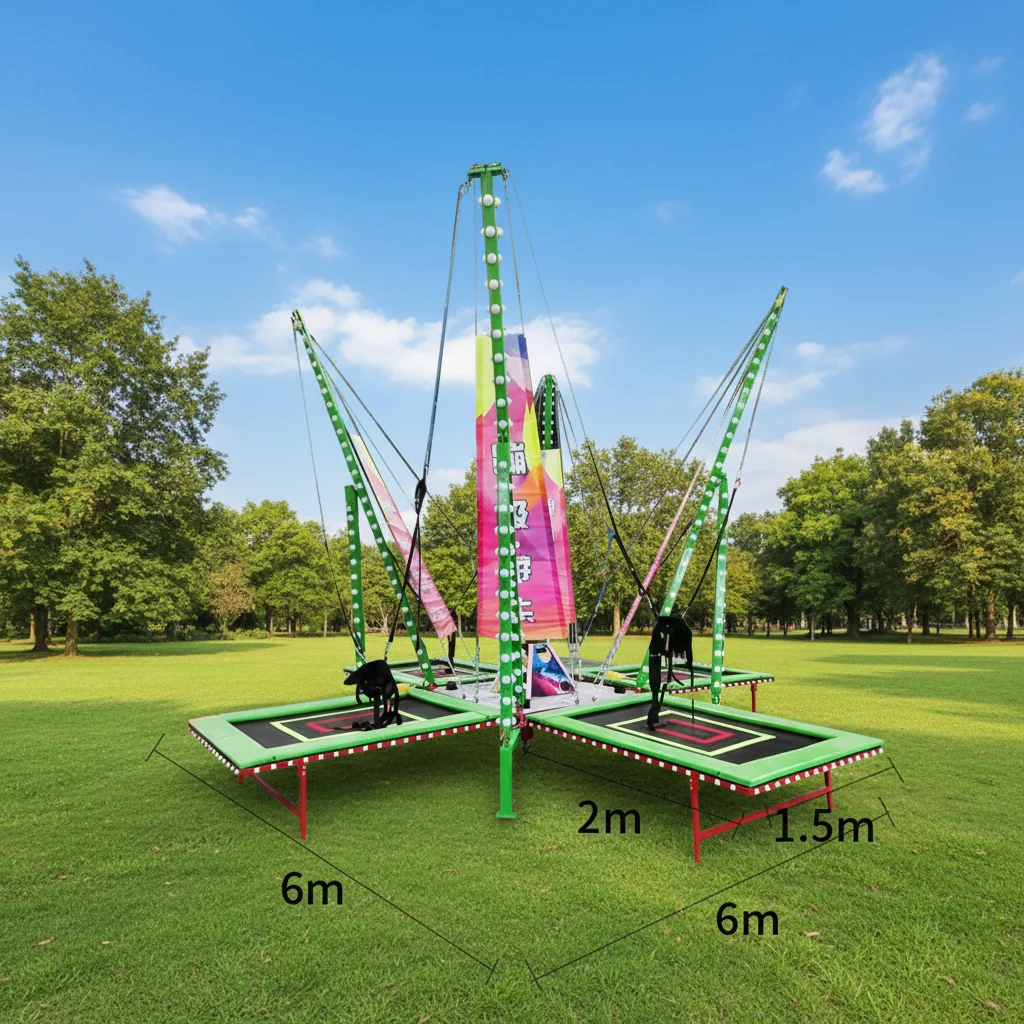 Cheap Trampoline for 4 Person Outdoor Bungee Jumping Trampoline Luminous Jumping Trampoline Kiddie Amusement Park Facilities