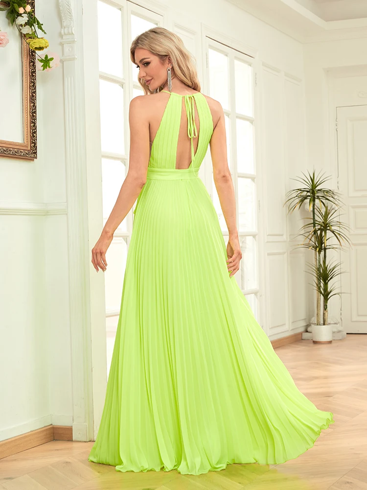 Lucyinlove-Vestidos largos de gasa con espalda descubierta para mujer, traje de noche amarillo elegante, de lujo, para fiesta de boda, cóctel y graduación, 2024