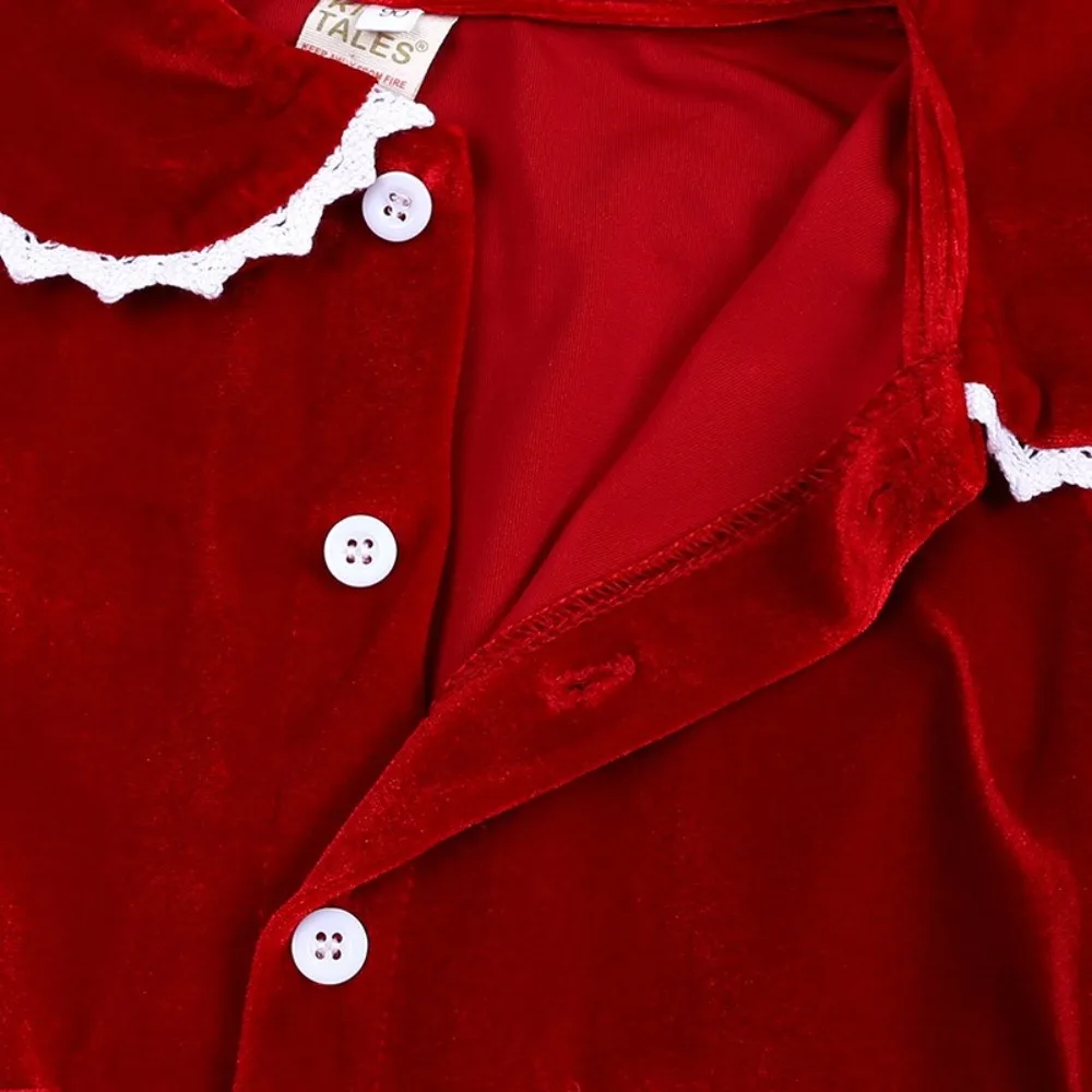 겨울 따뜻한 빨간 벨벳 어린이 잠옷 세트 레이스 편안한 어린이 잠옷 긴 소매 크리스마스 드레스 키즈 아기 소년 소녀