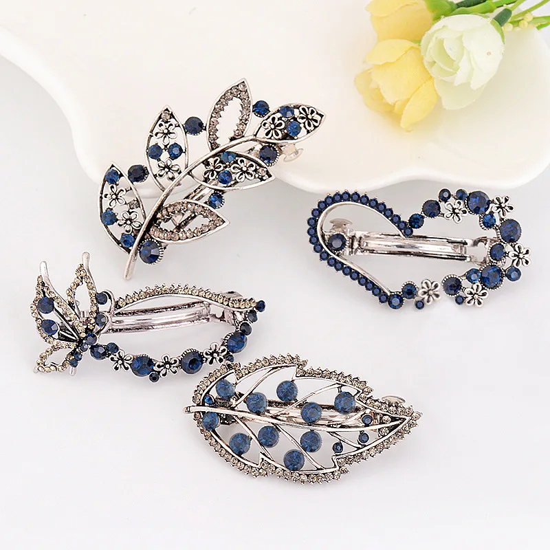 ALTOBEFUN New Fashion Women Crystal Floral Barrettes For Ladies Hair Clips Girls Elegant Jewelry Bridal Hairpins AE028