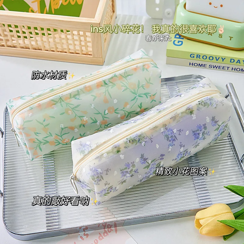 1 قطعة التطريز قلم رصاص الحقيبة البساطة لطيف الأزهار مقلمة مقاوم للماء شفافة القرطاسية تخزين حقيبة اللوازم المدرسية