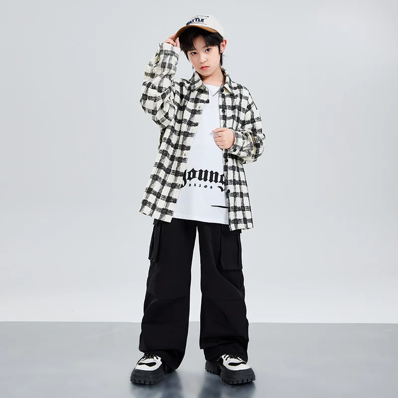 Hip Hop Jungen Street Dance Kariertes Hemd Cargo Hosen Mädchen K-pop Coole Bluse Kleidung Sets Kinder Streetwear Kinder Jazz kostüme