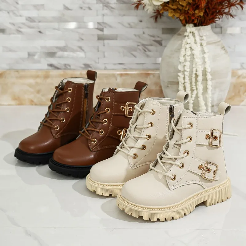 Girls Short Boots Handsome Boys Ankle Boots Non-slip Soft Bottom 2026 Autumn Winter Children Leather Boots Side Zipper