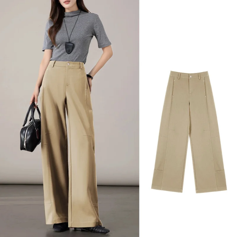 

Женские брюки-палаццо с высокой талией, приталенного кроя, для весны и осени 2025 года. Новая модель, легко сочетающаяся, повседневные прямые брюки для осени.