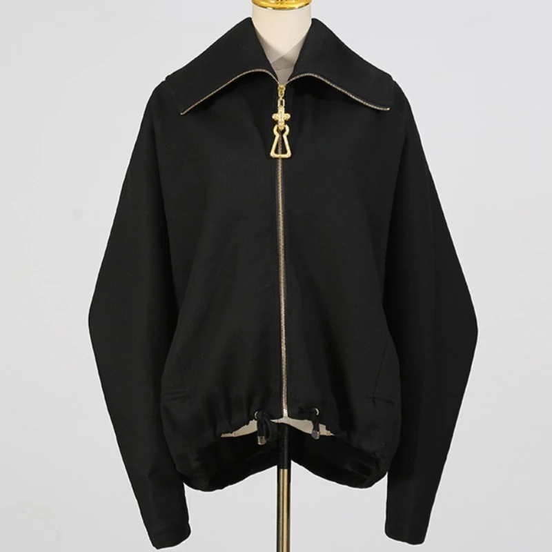 

2026 Women Coats Turn Down Collar Zipper Jackets Batwing Sleeve Y2k Streetwear Coat Elegant Punk Casual Work Open Autumn Winter