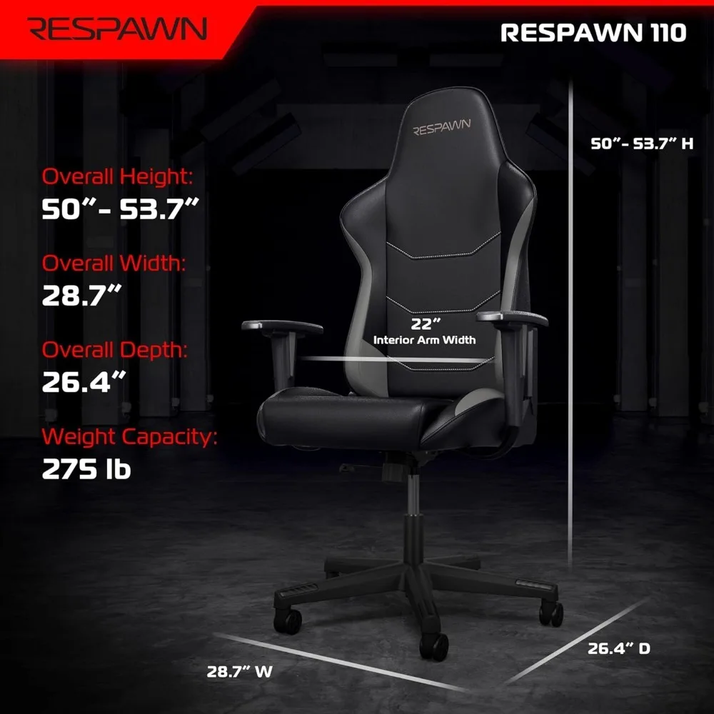 Ergonomic Gamer Chair PC Computer Chair with Integrated Headrest, for Adults 135 Degree Recline with Angle Lock - Gray