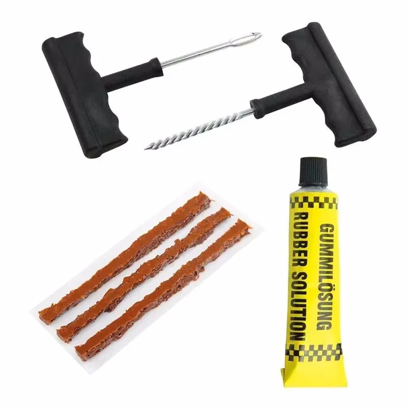 Car Tire Repair Tools Kit with Rubber Strips Tubeless Tyre Puncture Studding Plug Set for Truck Motorcycle