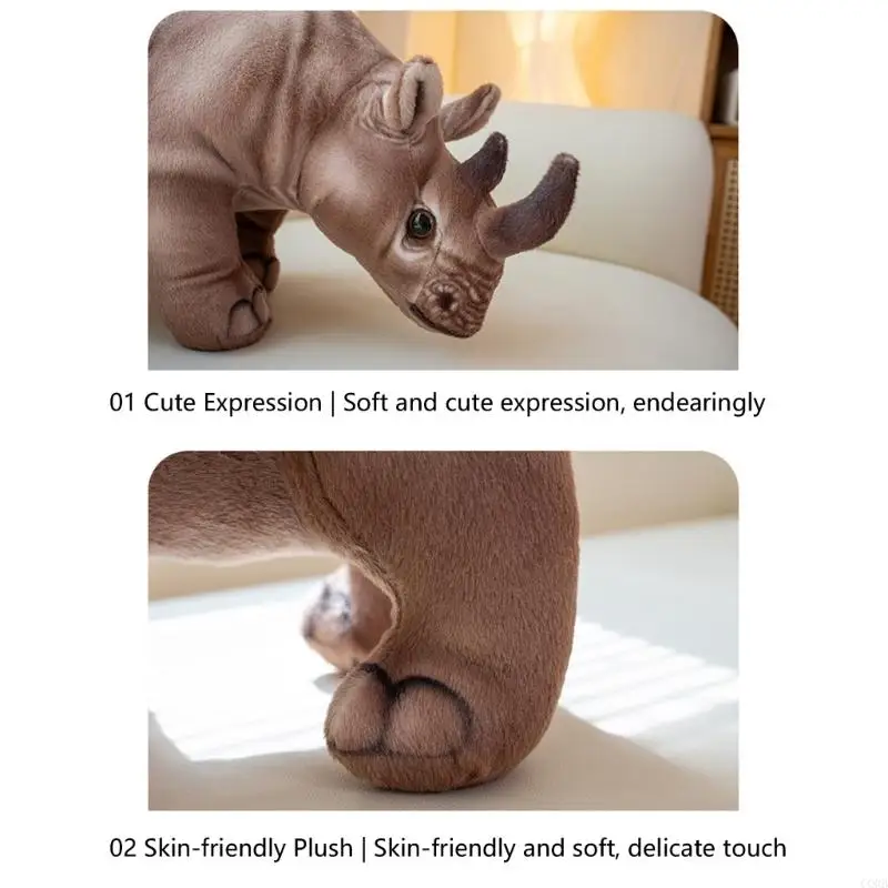 CORB Realistic Rhinoceros Stuffed Animal Doll for Toddler Pretend Play Cuddling Toy