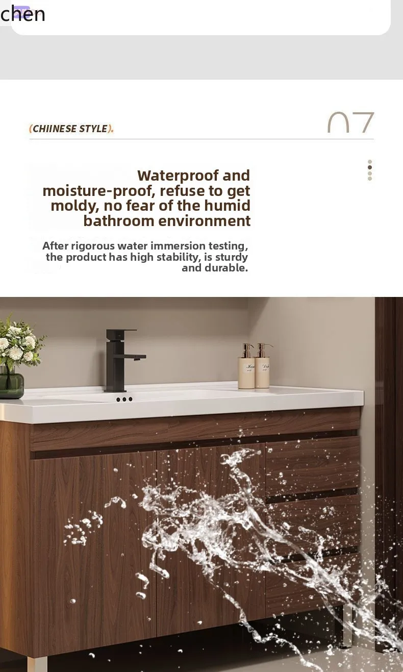 خزانة أرضية الحمام من الخشب الصلب HXL مع حوض غسيل سيراميك متكامل #6