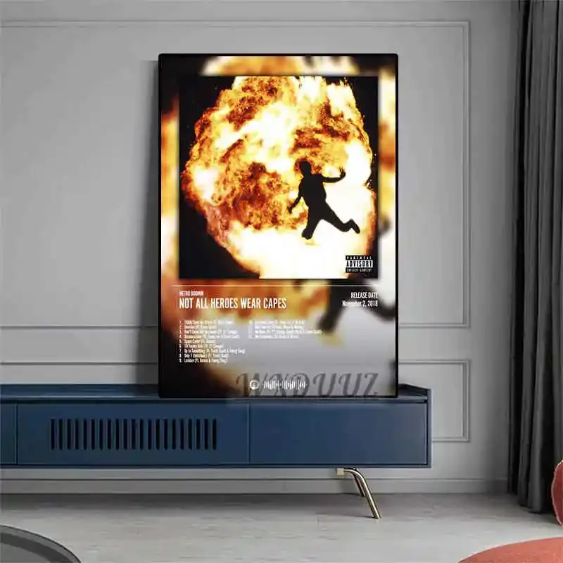 البوب الراب ألبوم الموسيقى غطاء مترو بومين مغني الراب الهيب هوب روك رجل عبر قماش جدار طباعة الفن ديكور غرفة النوم المنزلية #2