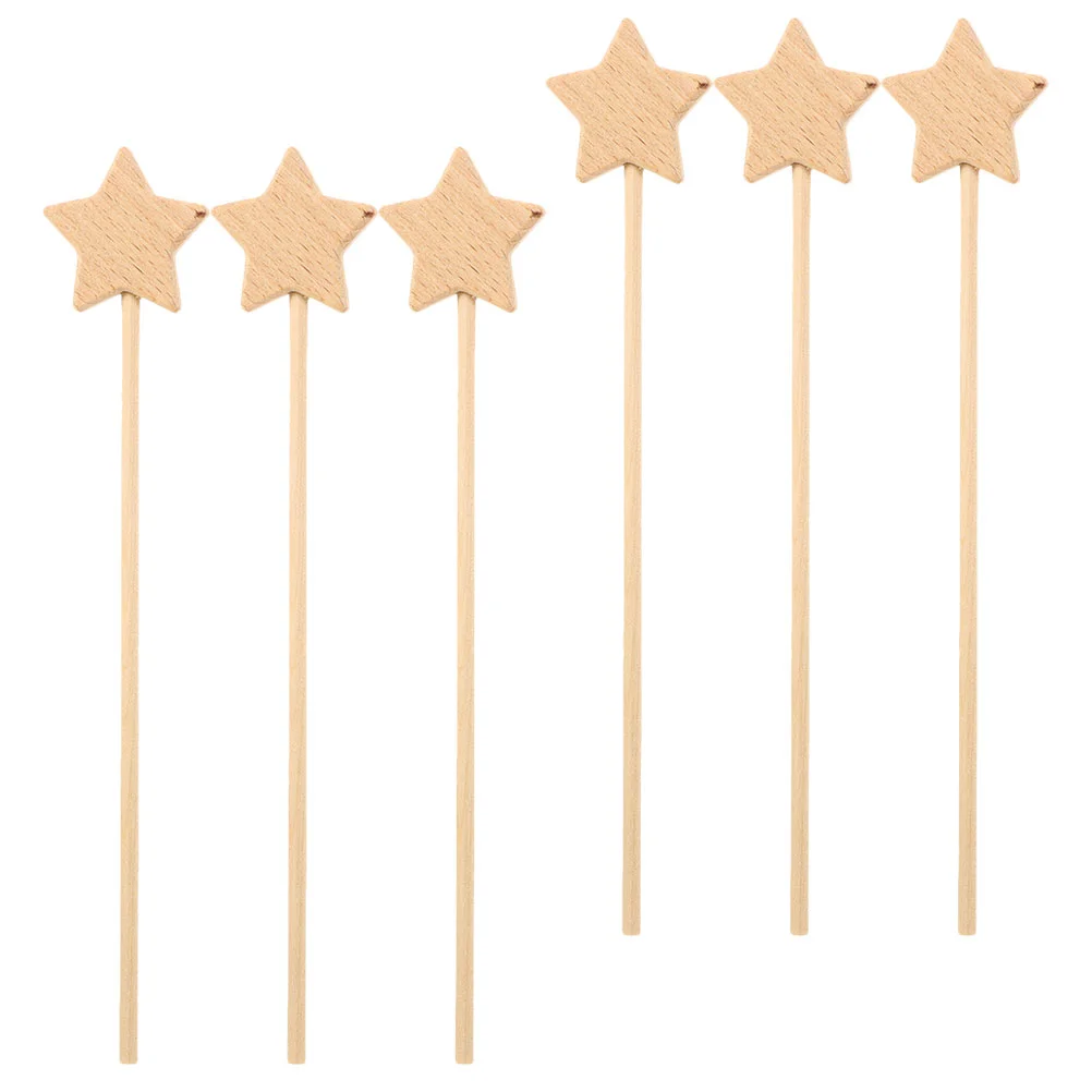 6 Pcs Fairy Wand Unfinished Star Wands Wooden The Gift Graffiti Sticks Blank Creative Child Kids Toy