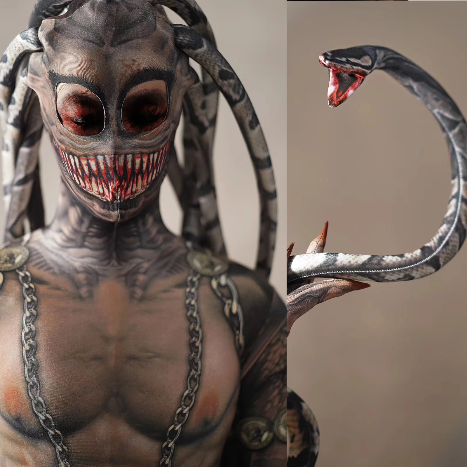 بدلة قفز مطبوعة على شكل ثعبان رعب مثيرة للرجال والنساء أزياء الهالوين GOGO لحفلات أعياد الميلاد والنوادي الليلية أداء المسرح