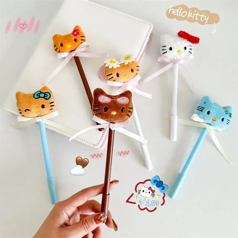 New Hello Kitty Gel Pen Cute Cartoon Bow Kt Pen Black Fountain Pen Girl Student Stationery Writing Instrument Replaceable Refill