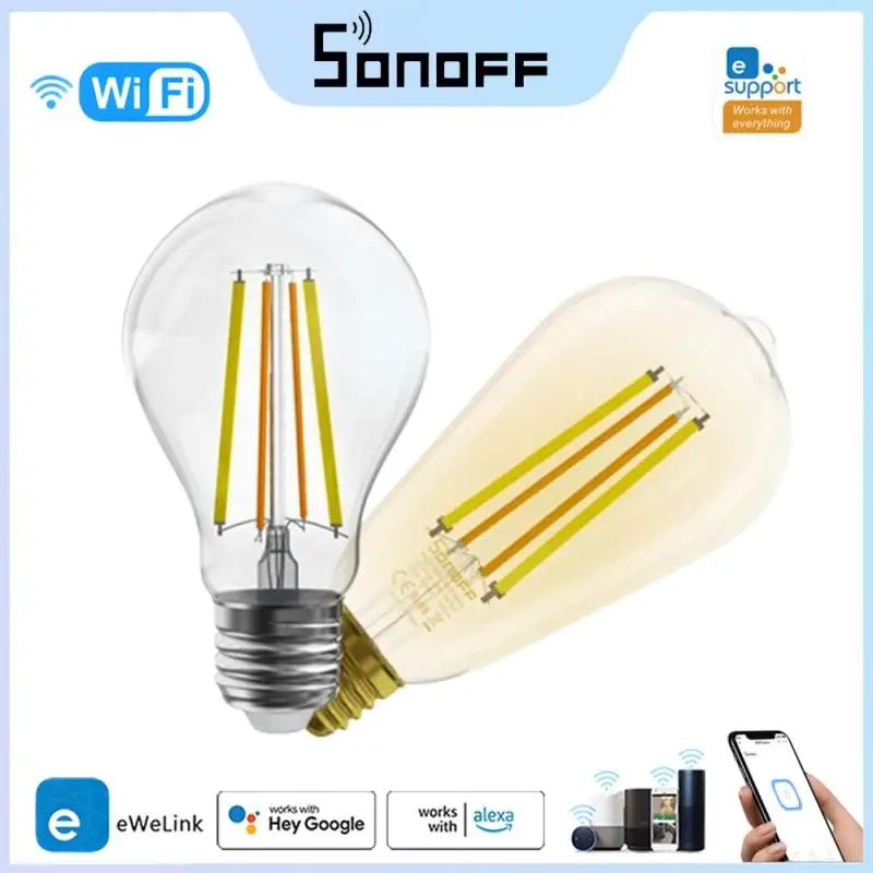 SONOFF-bombilla de filamento LED inteligente B02-F, lámpara E27 RGB, color blanco cálido, luz regulable, aplicación de Control por voz para Alexa y Google