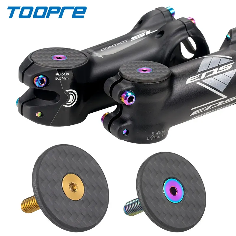 TOOPRE Bicycle 28.6/31.8 Carbon Fiber Headset Cover MTB Road Bike Cycling Handlebar Lid OD2 Front Fork Cap Titanium Alloy Screw