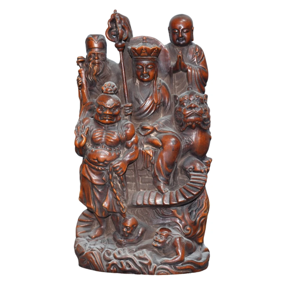 Statue de Sculpture en buis Vintage, Sculpture en bois sculpté Ksitigarbha Bodhisattva bouddhiste décorative, Protection contre la compassion