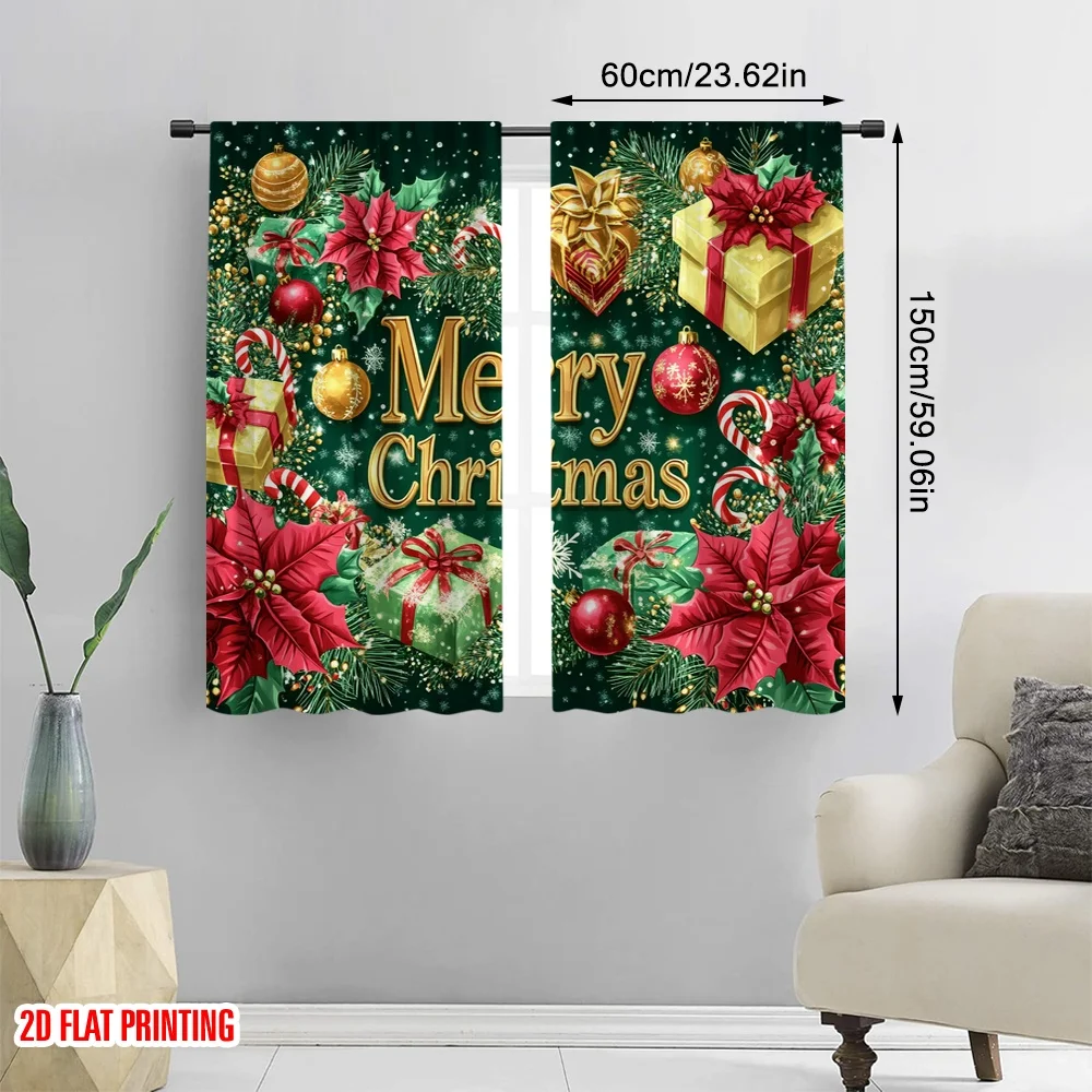 2pcs,2D plane printing Popular Curtains Christmas88 Versatile Fabric (without rod) Festive for Bedroom Living Room Study Room