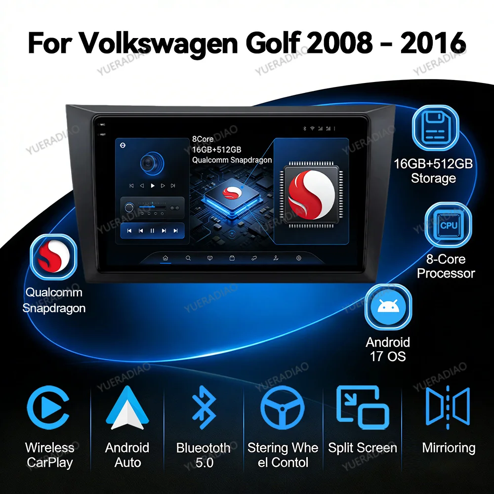 Android 17 Wireless Carplay Auto Car Radio For Volkswagen VW Golf 6 MK6 GTI R 2008 - 2012 Multimedia Stereo Video Player 4G WIFI