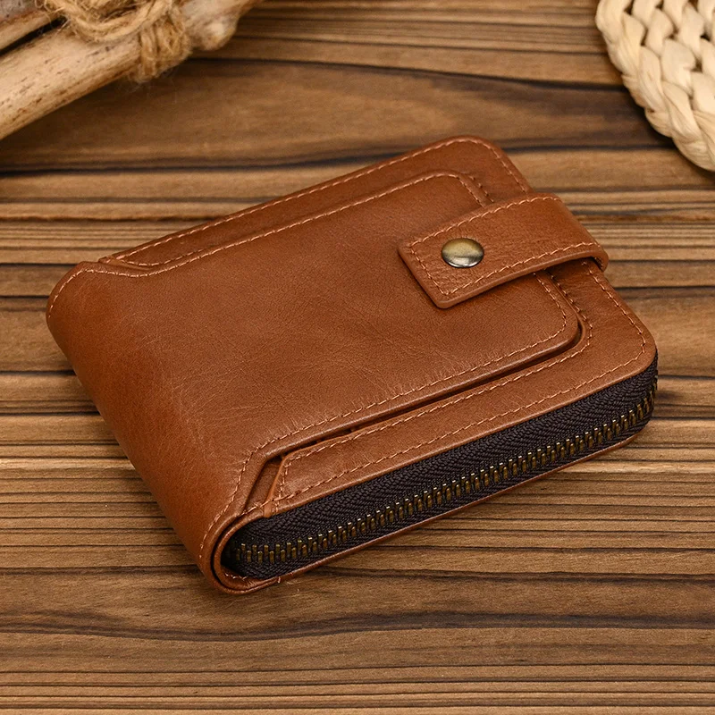 

Luufan Genuine Leather Men's Coin Wallet Real Leather Snap Short Purse Women Card Coin Pocket Zip Around Small Trifold Wallet