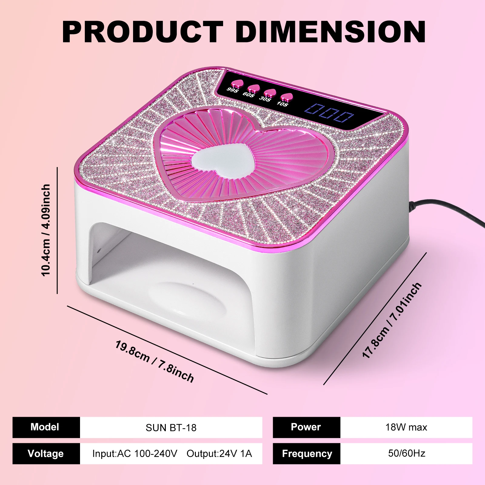 Lampa UV LED do paznokci 45 LED do utwardzania lakierów hybrydowych, suszarka z automatycznym czujnikiem, lampa UV LED do paznokci w kształcie serca.