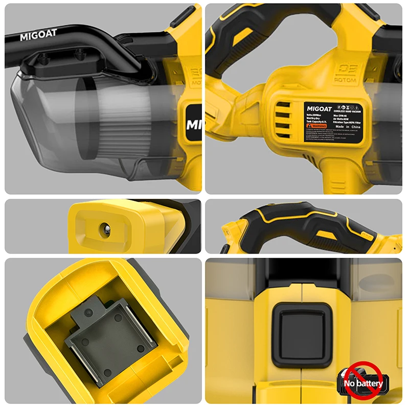 Беспроводной пылесос MIGOAT 9,4 кПа, ручной автомобильный пылесос с щелевым инструментом, домашний очиститель ковров для аккумулятора Makita 18 В-21 В