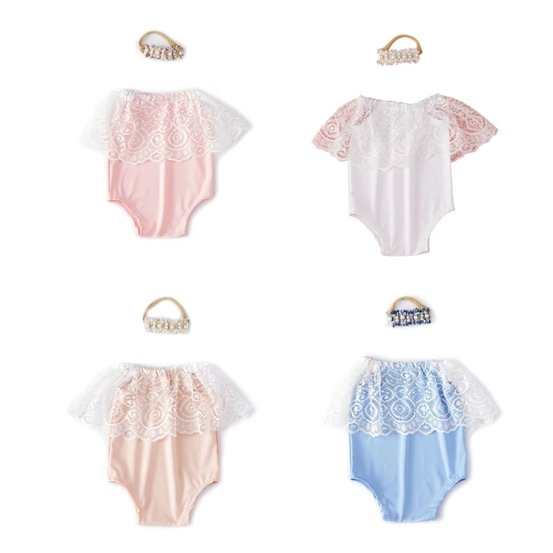 

1 Set Infants Romper Bodysuit & Headwear Shower Gift Photos Props for 2-6 Months Drop shipping