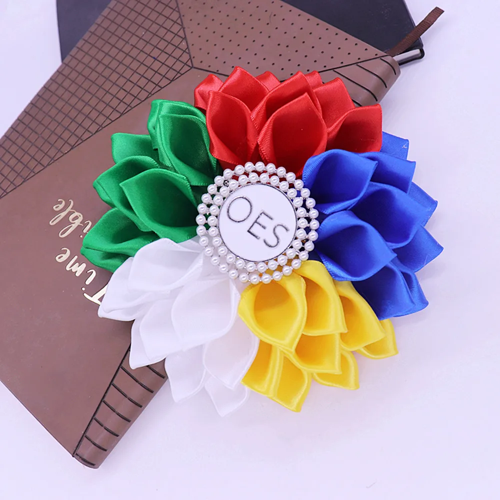 Quality Layers Satin Ribbon Corsage Colorful Flower Order Eastern Star OES Brooch OGC Jewelry Custom