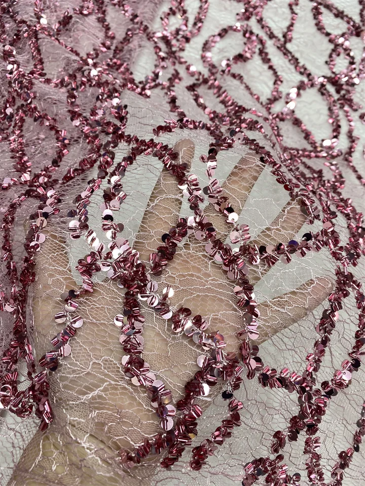 

African French Lace Fabric 2026 High Quality Nigerian Sequins Lace French Tulle Fabric for Wedding Party Dresses HXZ6436