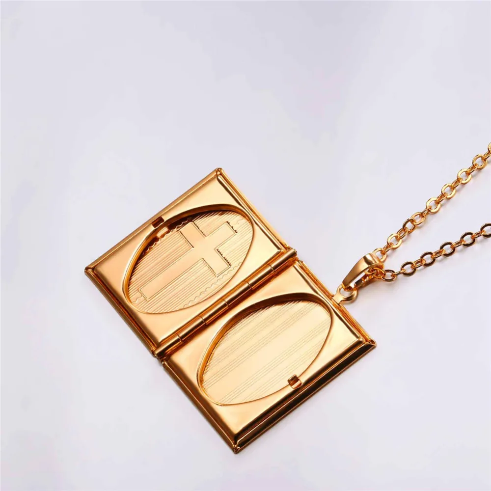 U7 Cross Locket Necklace Silver/Gold Color Trendy Jewelry Memory Photo Locket Necklaces Pendants For Women/Men Gift P316