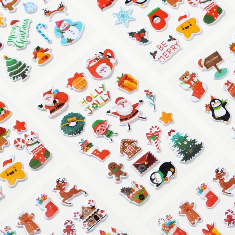 4 Stück Weihnachtsblasen-Aufkleber, 3D Urlaub, Party-Dekoration, Aufkleber, Weihnachtsmann, Elch, Weihnachtsbaum, Zuckerrohr-Aufkleber, Geschenkaufkleber