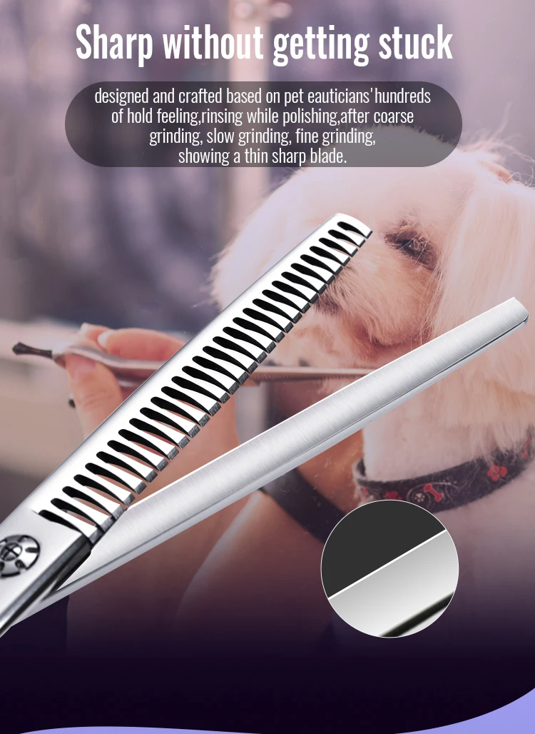 Fenice Japan 440C Edelstahl 6,75/7 Zoll Hundepflege-Schere Ausdünnungsschere für Hunde Ausdünnungsrate 50-60% – Detail 6