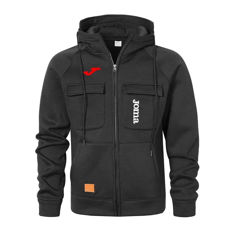 

Joma Men's Loose Fleece-lined Hoodie Jacket with Multiple Pockets Retro American Style Spring Autumn Winter Casual Outerwear
