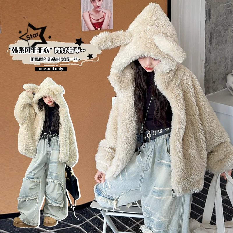 

Winter Baby Girls Clothes Faux Fur Coat Fleece Jacket Warm Snowsuit Hooded Parka Children's Outerwear Autumn Clothing