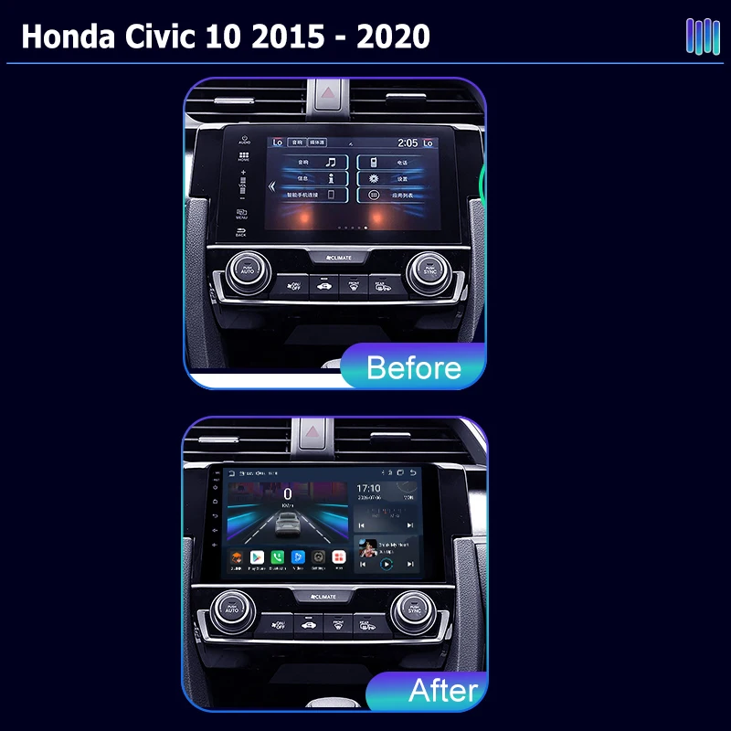 AI VOICE roadivox Android car radio for Honda Civic 10 2015  2020 stereo GPS Navigation video Multimedia Player tape recorder
