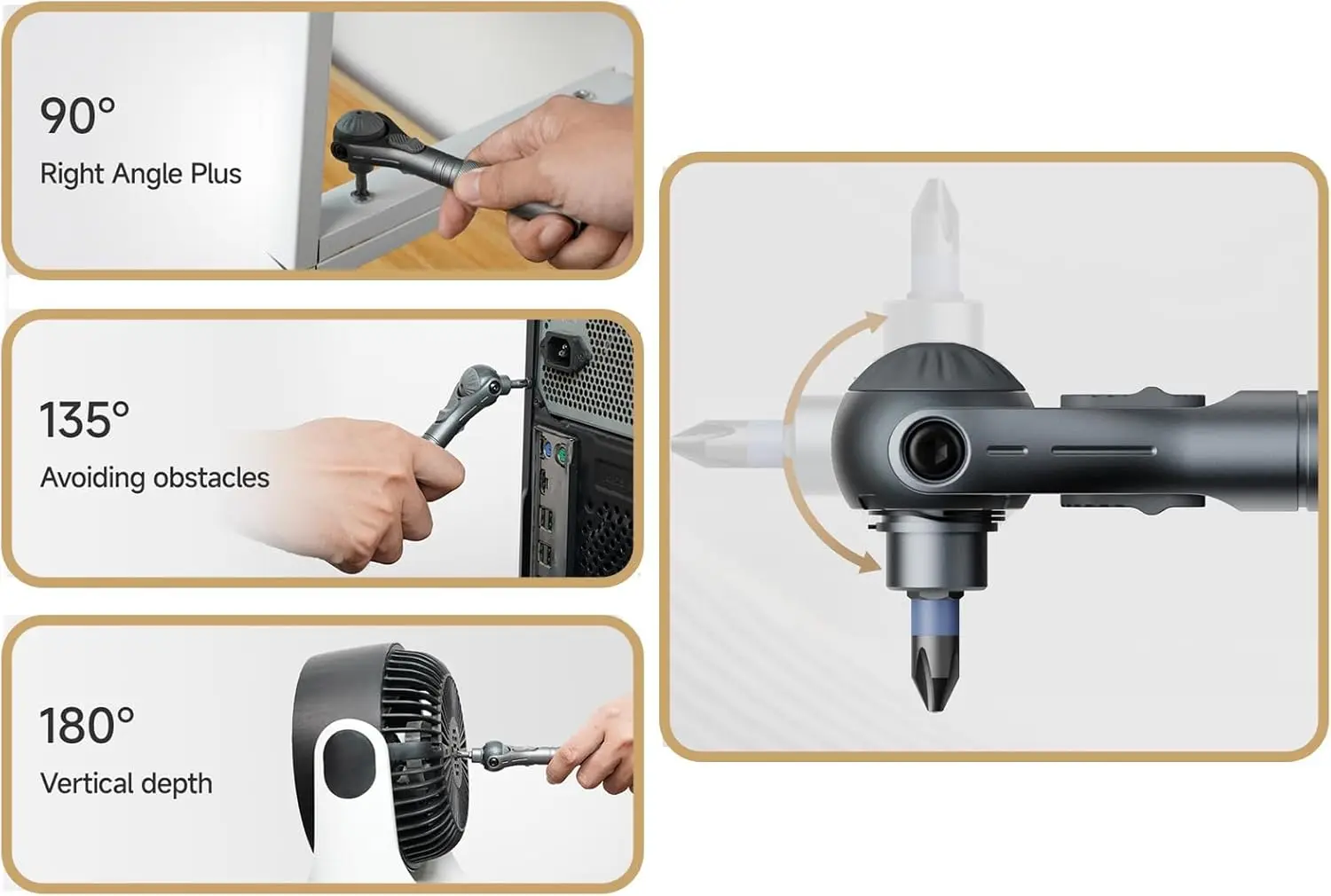 ATUMAN RS2 180° Rotating Head Ratchet Wrench Set  40 in 1 1/4" Drive Socket Set with Quick-Release, 28 S2 Bits & 9 CR-V Sockets
