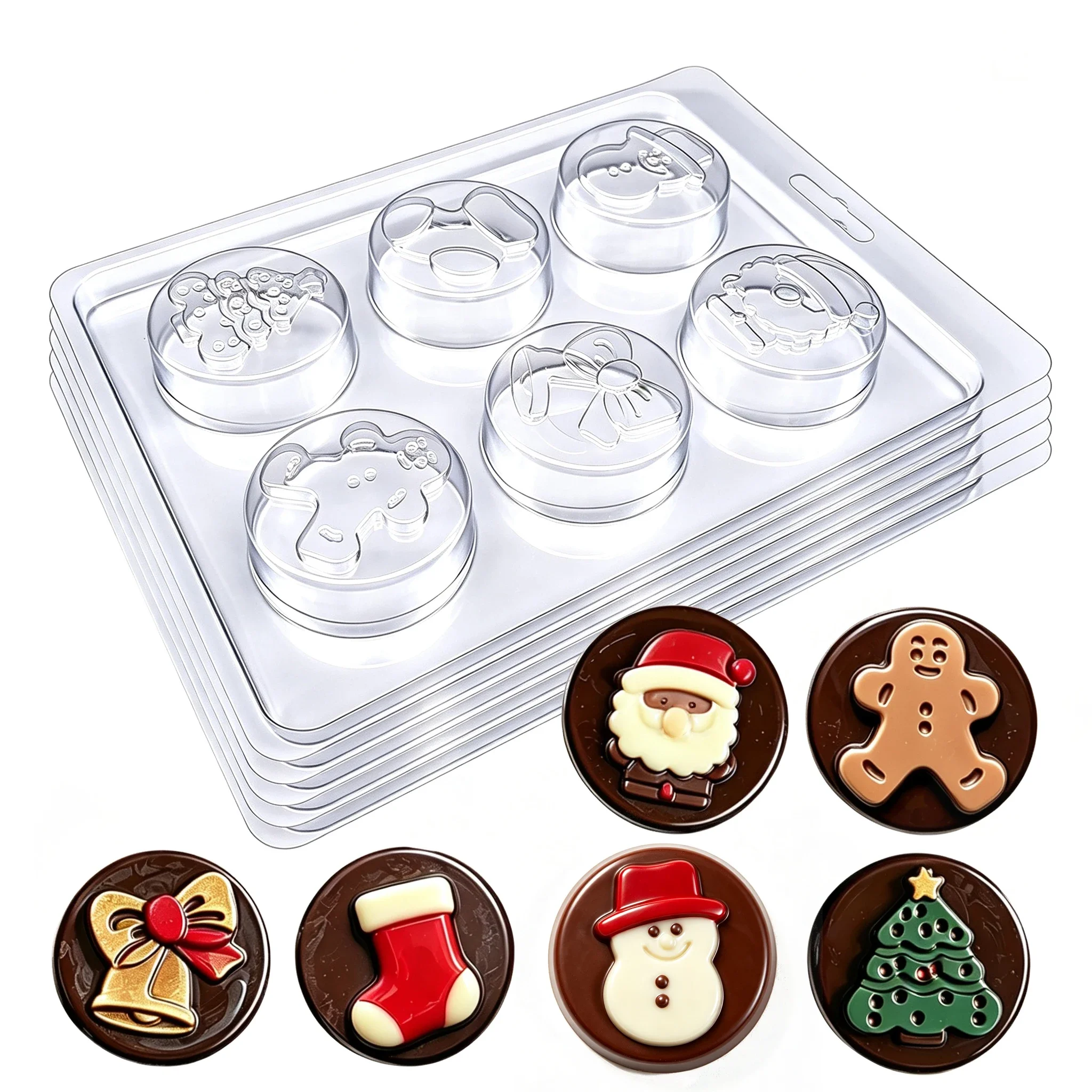 Plastic Christmas Chocolate Mold, 6 Cavity Festive Xmas Design Mould, DIY Tool for Covered Sandwich Chocolate, Soap & Ice Cube
