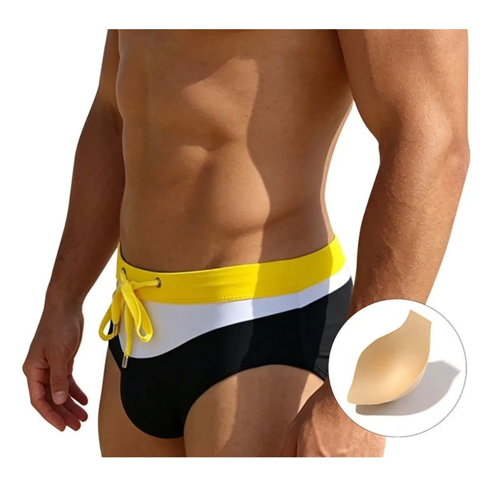 2026European and American men's fashion color matching swimming trunks with cup tight sports beach vacation fitness UXH048-1