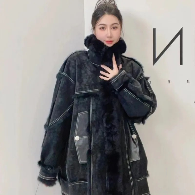 New Autumn and Winter Real Angora Snow Rabbit Fur Integrated Mid-length Internet Celebrity Melad Bazaar Fur Collar High Quality