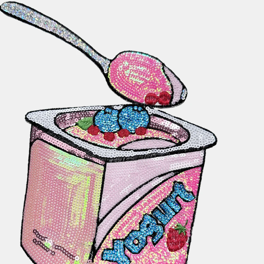 1 Piece 19*23cm Sequin Yoghurt Patch Shining Iron on Patch for Garment Bag Decoration DIY Applique Clothing Accessories