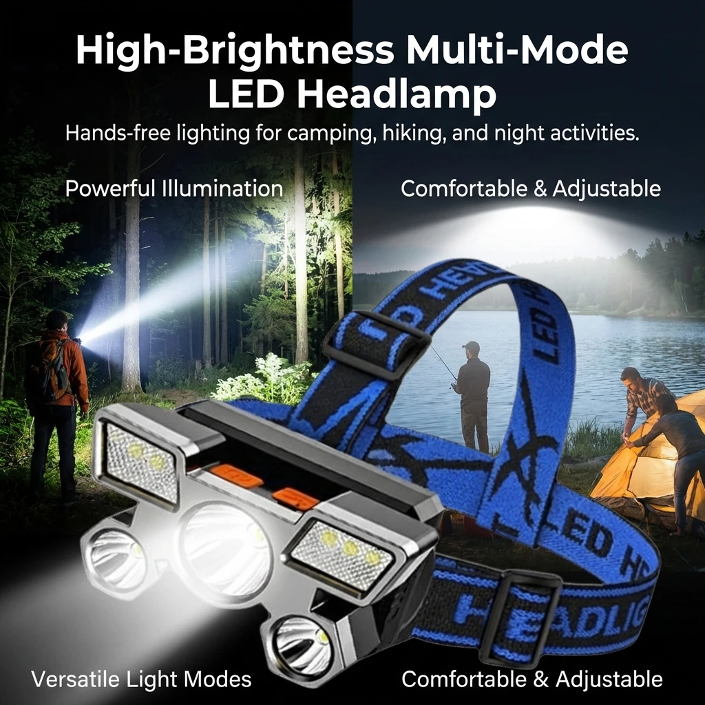 

5-core LED Headlamp Rechargeable High Power Long Range Headlight For Outdoor Fishing Mining Camping Hiking Waterproof Flashlight