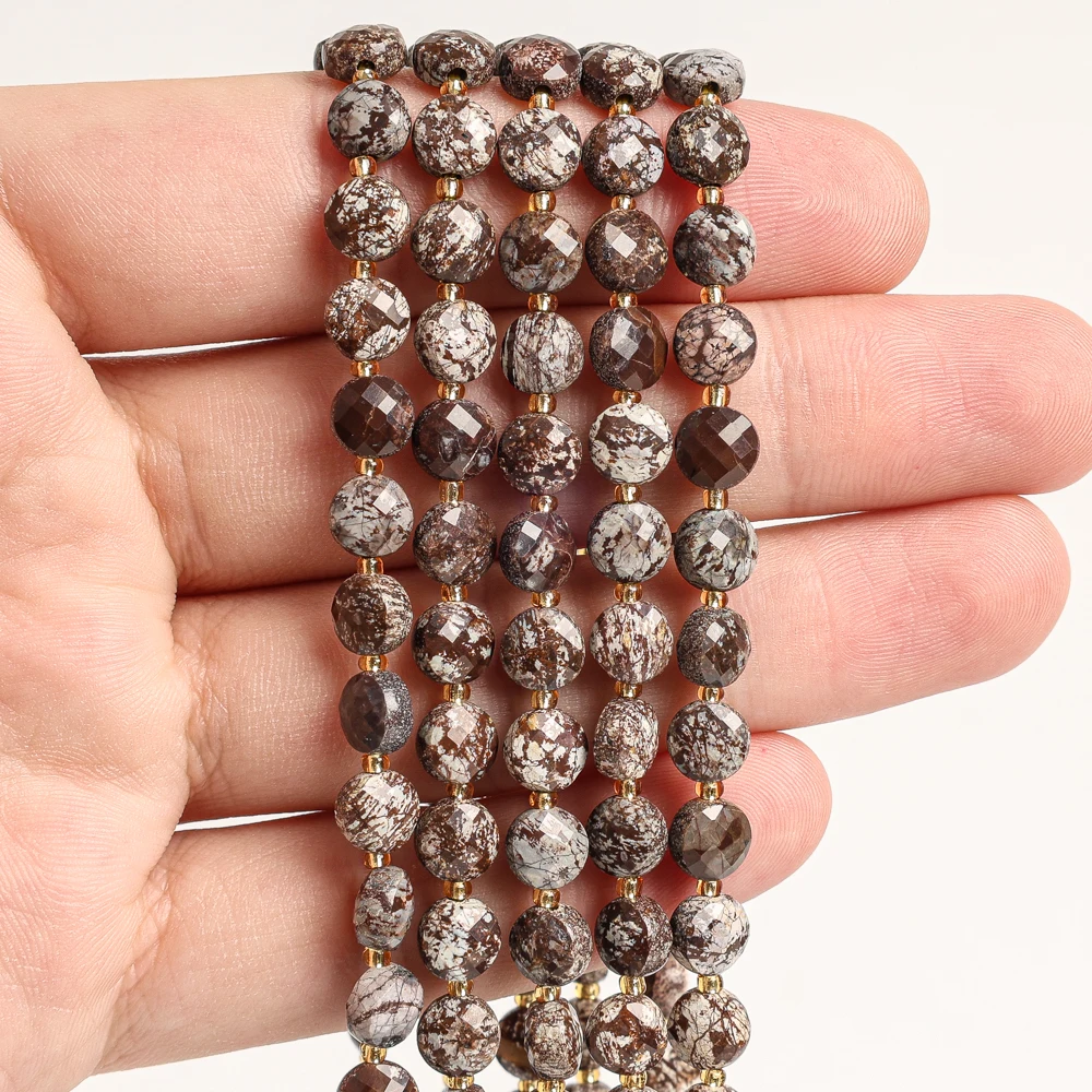 RED SNOWFLAKE STONE FACETED COIN BEADS 6MM NATURAL MINERAL STONE FLAT ROUND LOOSE BEADS FOR JEWELRY MAKING DIY BRACELET NECKLACE