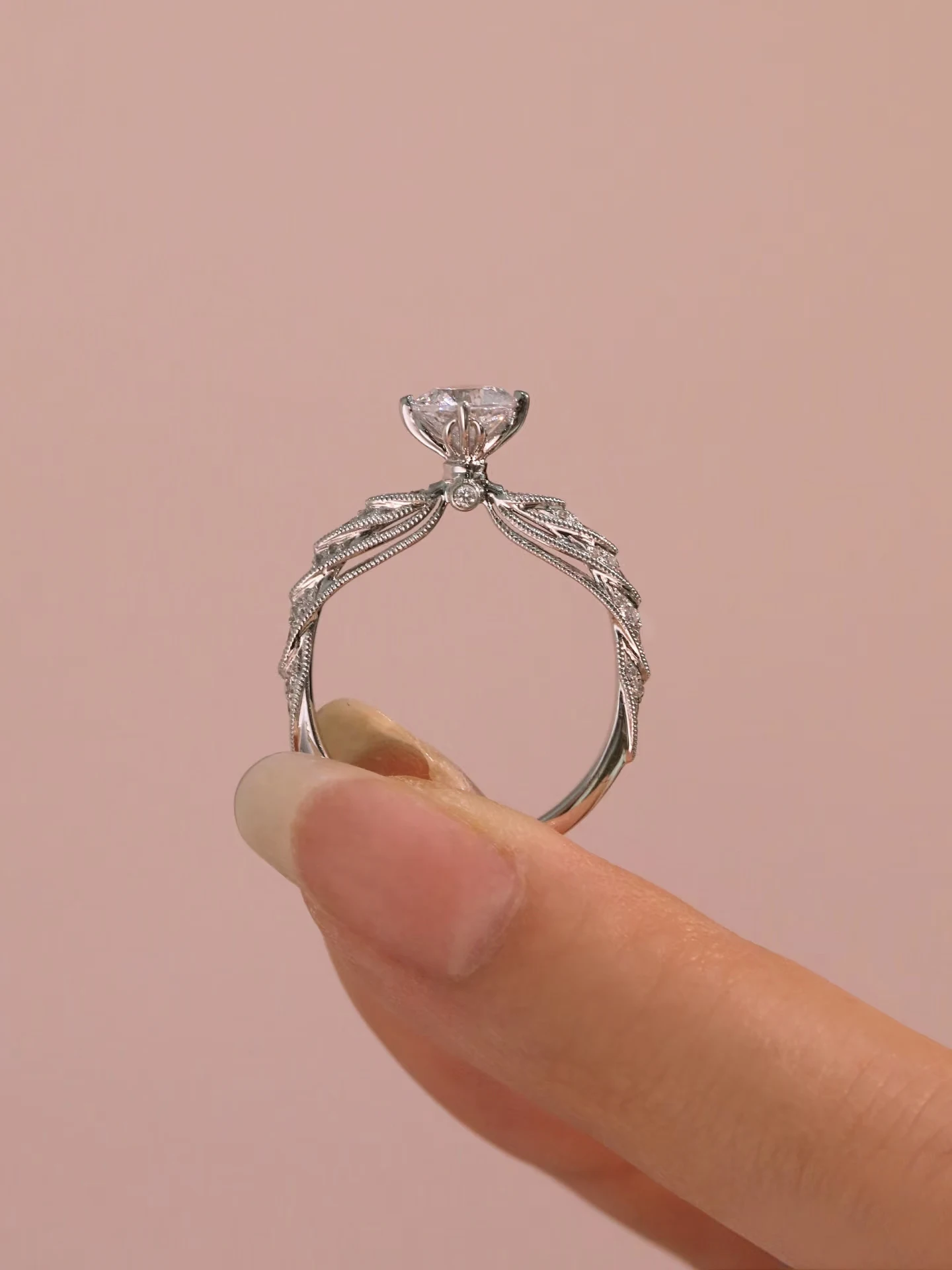 

Feather Inspired Design CZ Ring in Solid 9K Gold or S925 Silver, Custom Bridal Wedding Gift for Women, Designer Jewelry