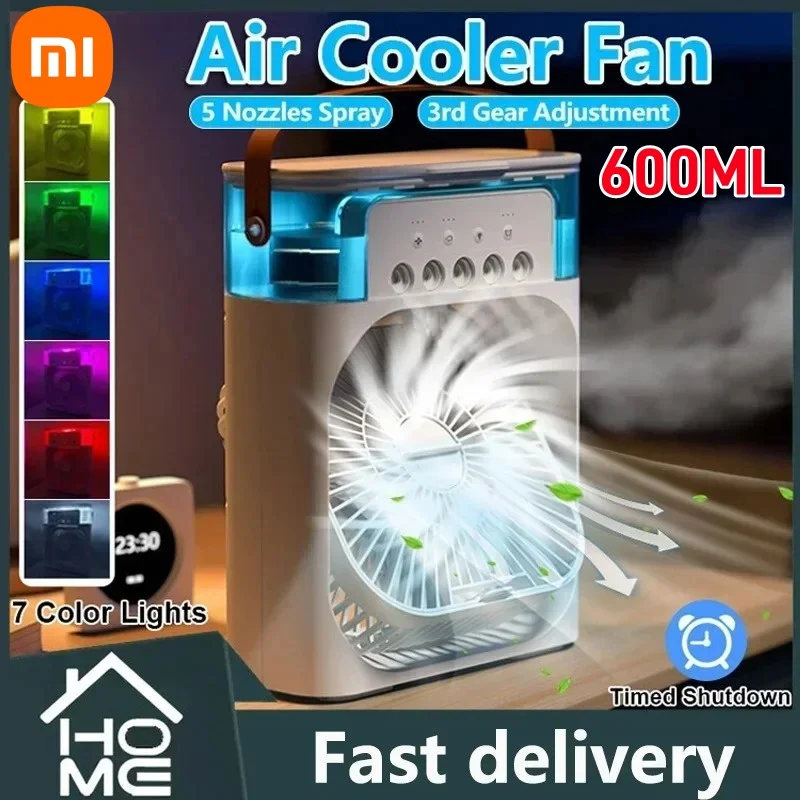 Xiaomi-Ventilador Elétrico Portátil, Carregamento USB, Umidificador Pequeno, Luz Noturna LED, Névoa de Água, Refrigerador de Ar, Umidificador Doméstico 3-em-1